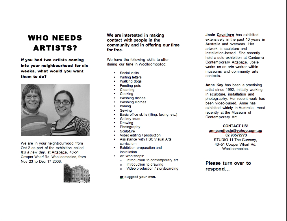 Who Needs Artists flyer