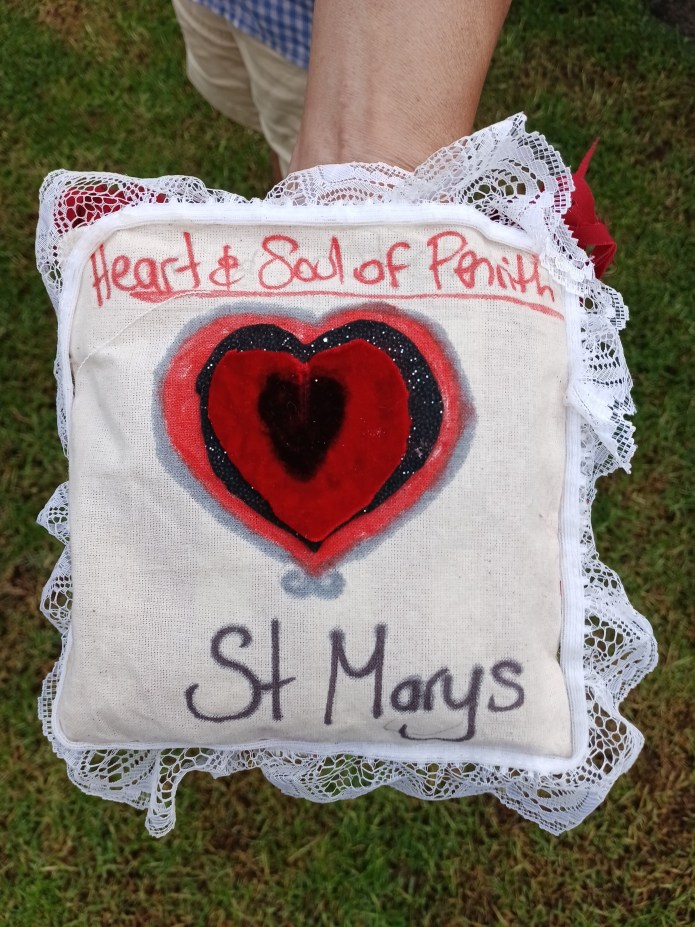 Corn Throw by Jodie M. Stories in Motion Workshop . Text reads Heart & Soul of Penrith followed by a love heart symbol, then St Marys